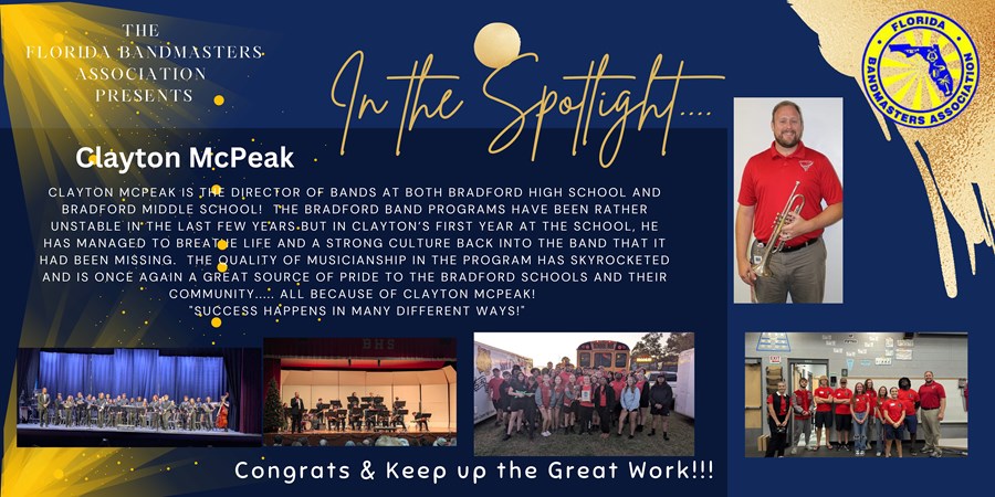 FBA In the Spotlight Graphic for Clayton McPeak. Text also printed below.